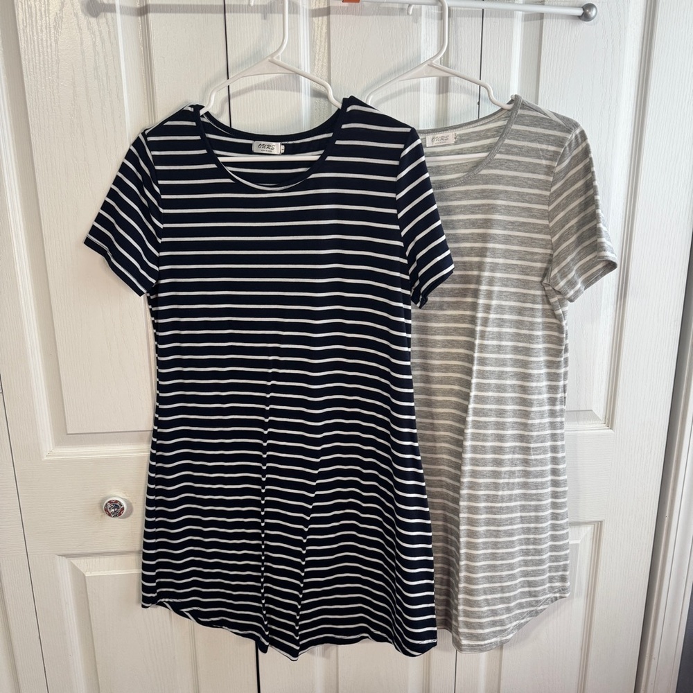 Ours lot of 2 striped short sleeve t shirt dresses size large